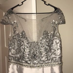 Terani silver gown size 16 with added panel